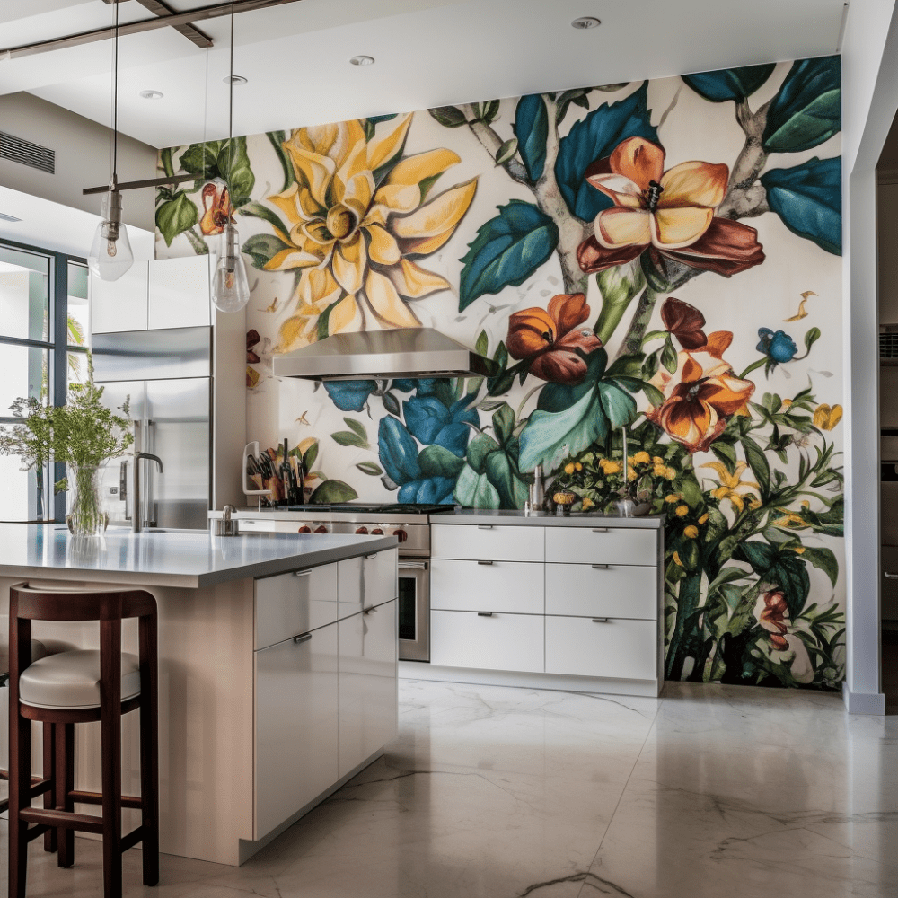 kitchen mural floral style flowers and leaves Miami Florida