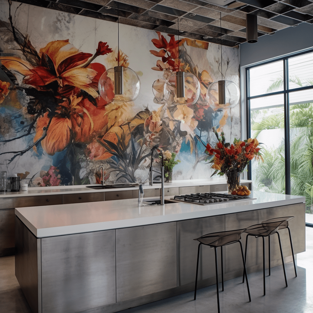 kitchen murals floral style flowers and leaves Miami Florida